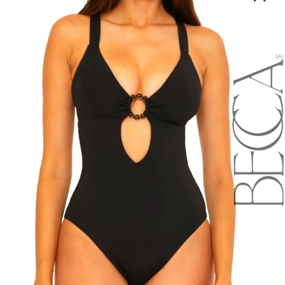 BECCA Other - NWT BECCA BY REBECCA VIRTUE Marble Canyon Ring One-Piece Swimsuit- BLACK